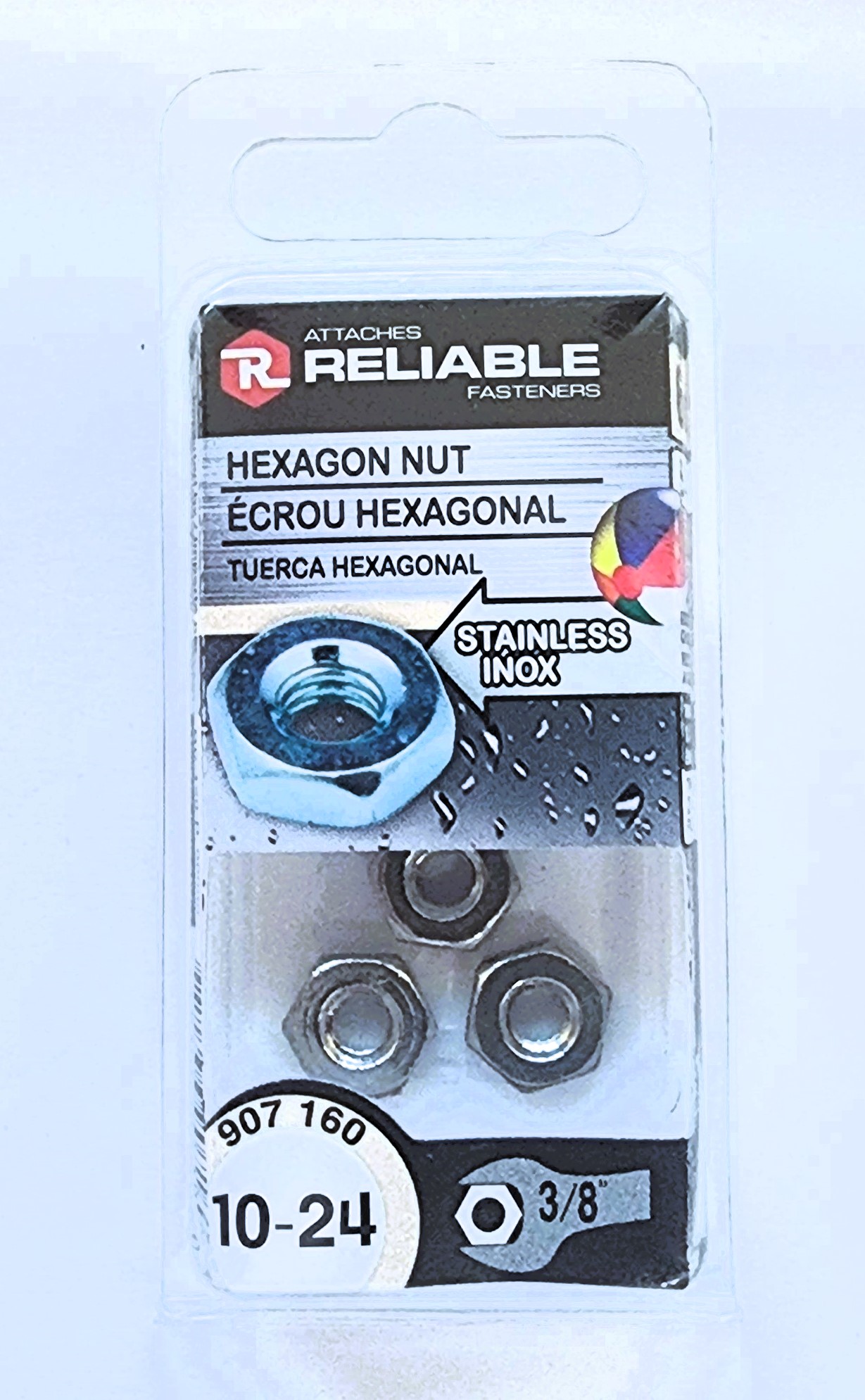 Main 2 - 3/8" 10-24 HEXAGON METAL NUT - STAINLESS (6 PACK) -