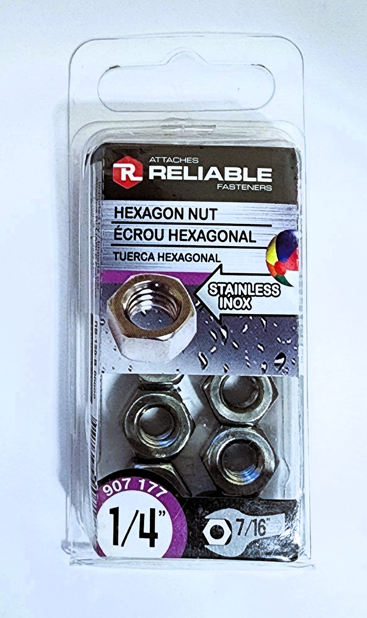 Main 2 - 1/4" HEXAGON METAL NUT - STAINLESS (6 PACK) -