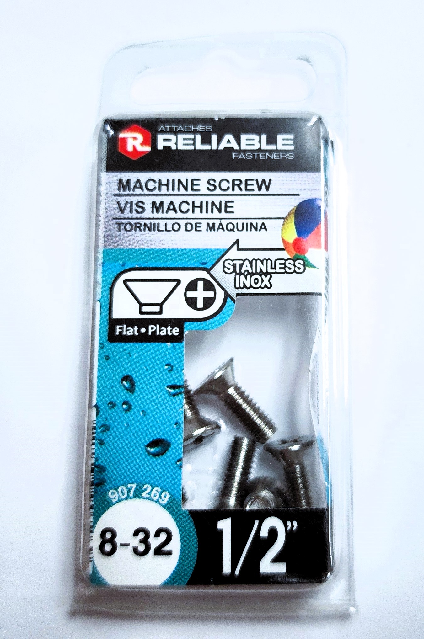 Main 2 - 1/2" 8-32 FLAT-HEAD MACHINE SCREW - STAINLESS (8 PACK) -