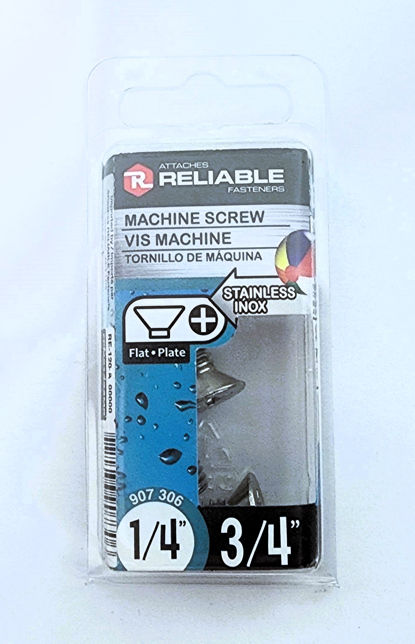 Main 2 - 3/4" - 1/4" FLAT-HEAD MACHINE SCREW - STAINLESS (3 PACK) -