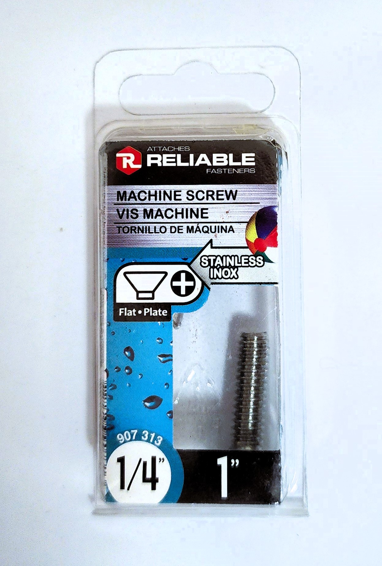 Main 2 - 1" - 1/4" FLAT-HEAD MACHINE SCREW - STAINLESS (3 PACK) -