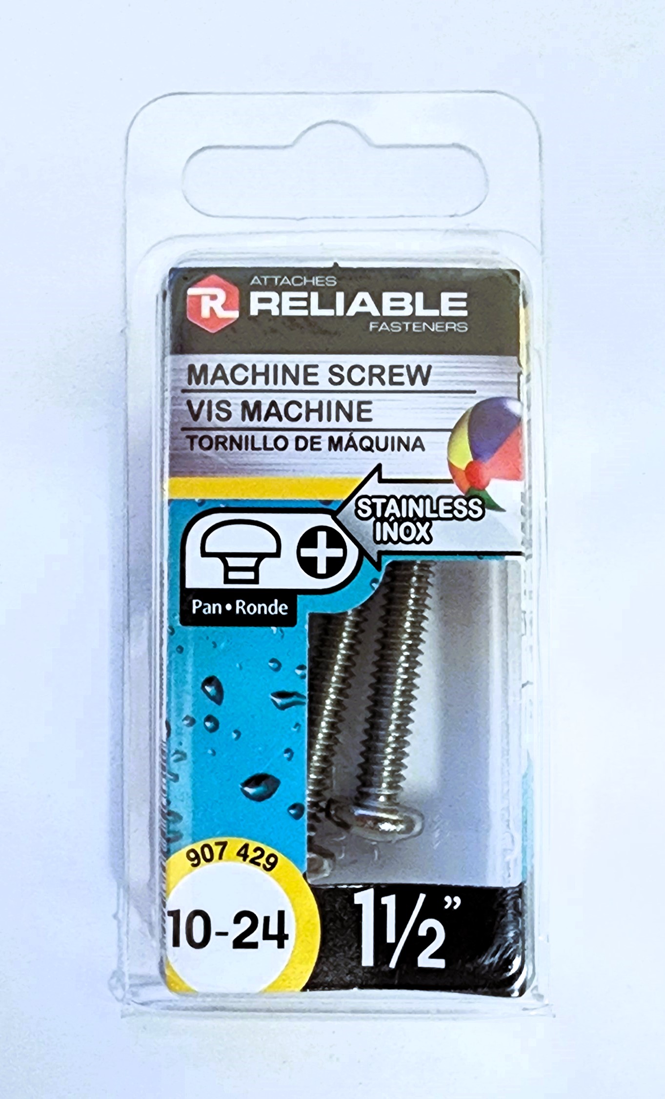 Main 2 - 1-1/2" 10-24 PAN-HEAD MACHINE SCREW - STAINLESS (3 PACK) -