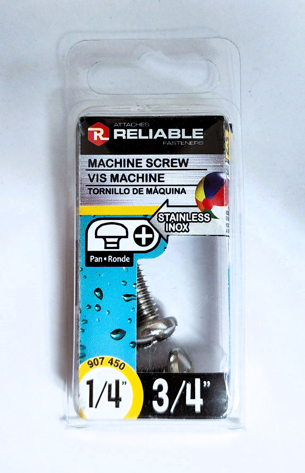 Main 2 - 3/4" - 1/4" PAN-HEAD MACHINE SCREW - STAINLESS (3 PACK) -