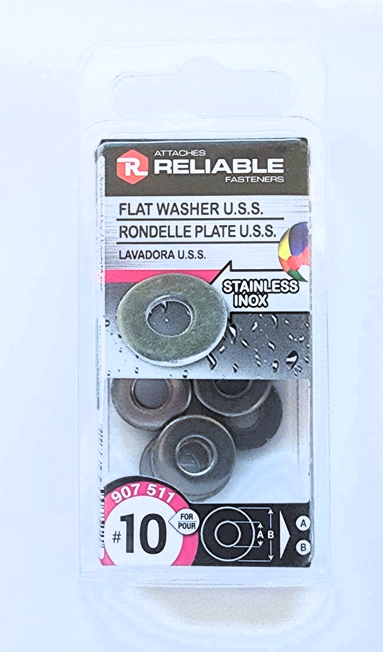 Main 2 - #10 FLAT METAL WASHER - STAINLESS (12 PACK) -