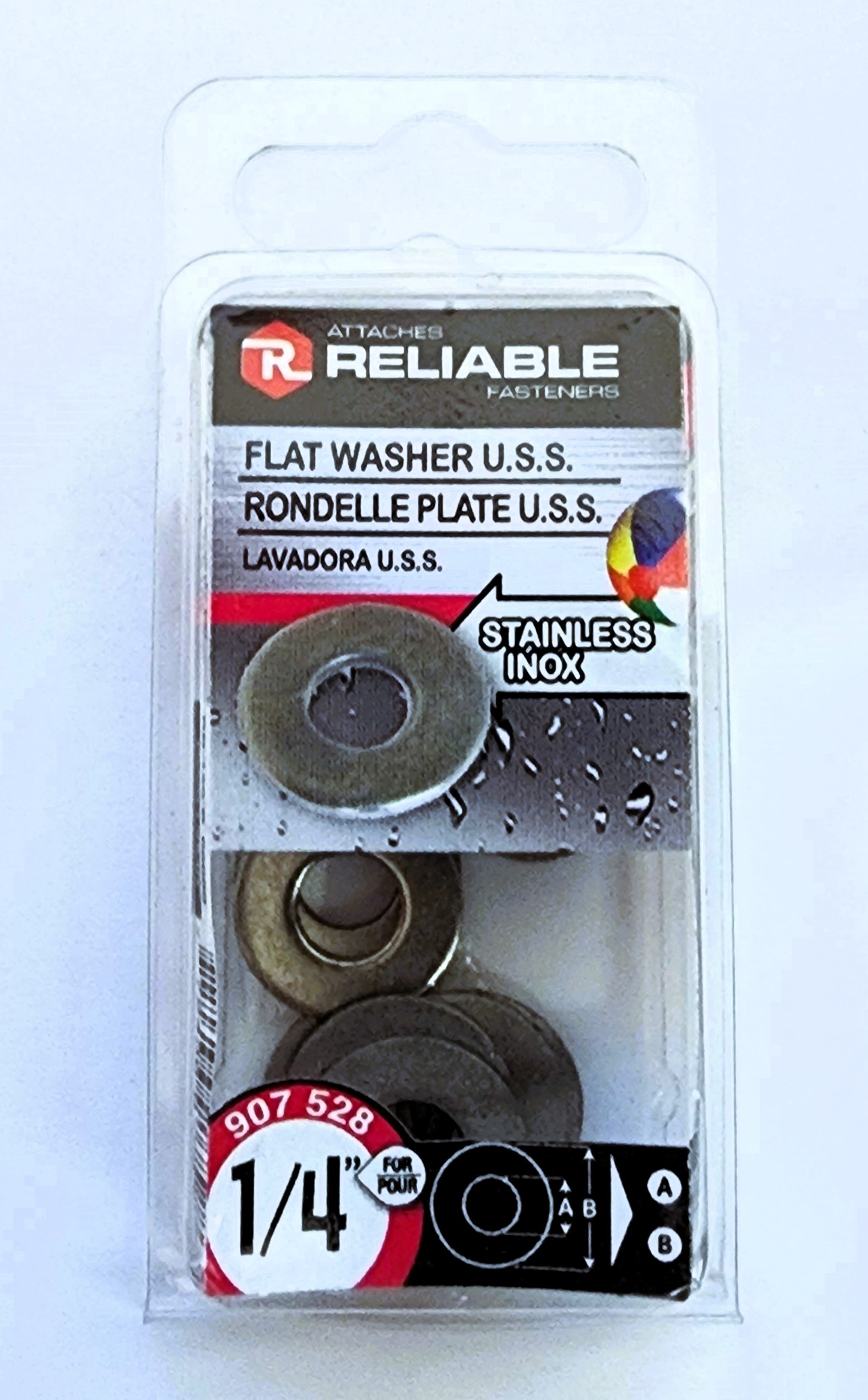 Main 2 - 1/4" FLAT METAL WASHER - STAINLESS (8 PACK) -