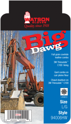 Main 2 - WATSON BIG DAWG LINED GRAIN COWHIDE GLOVES - LARGE -