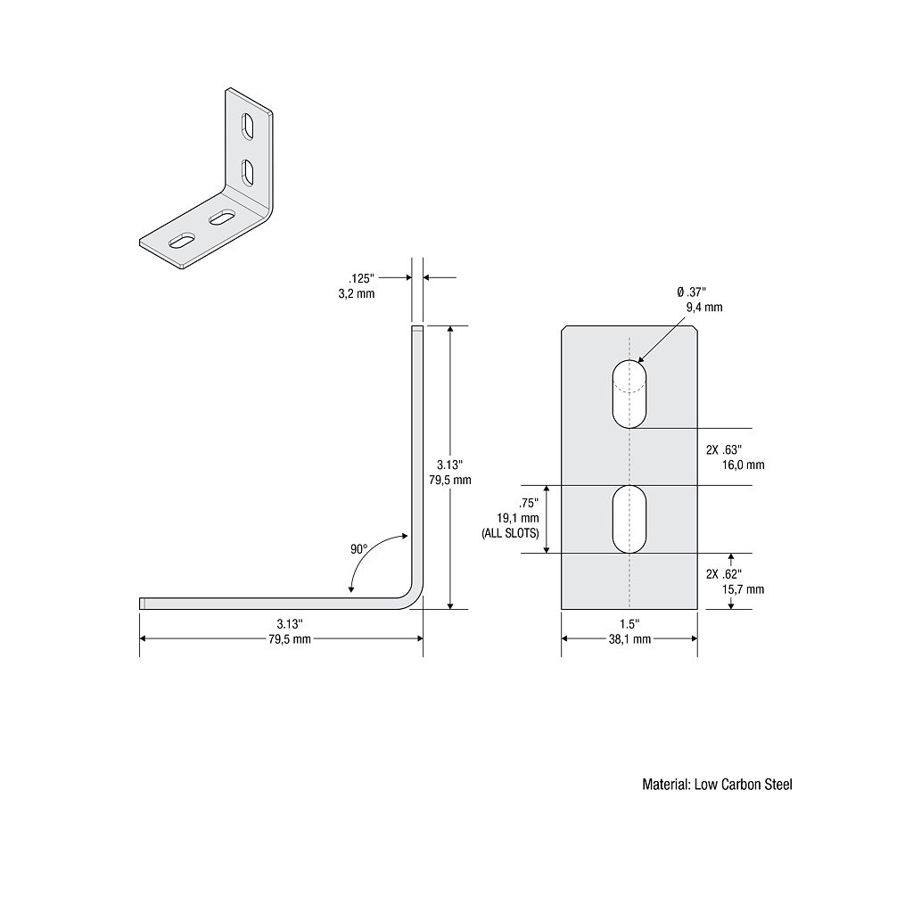 Main 2 - 3-1/8" x 3-1/8" x 1-1/2" CORNER BRACE - BLACK -