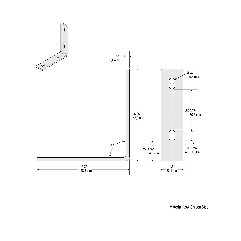 Main 2 - 6-1/4" x 6-1/4" x 1-1/2" CORNER BRACE - BLACK -