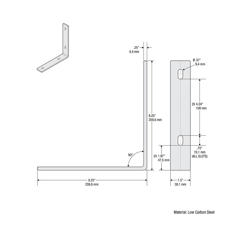 Main 2 - 8-1/4" x 8-1/8" x 1-1/2" CORNER BRACE - BLACK -