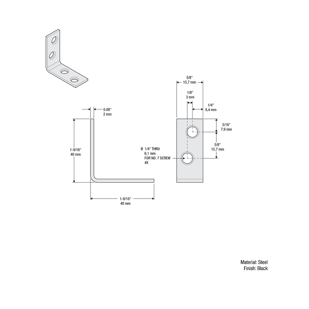 Main 2 - 1-9/16" x 1-9/16" x 5/8" CORNER BRACE - BLACK -