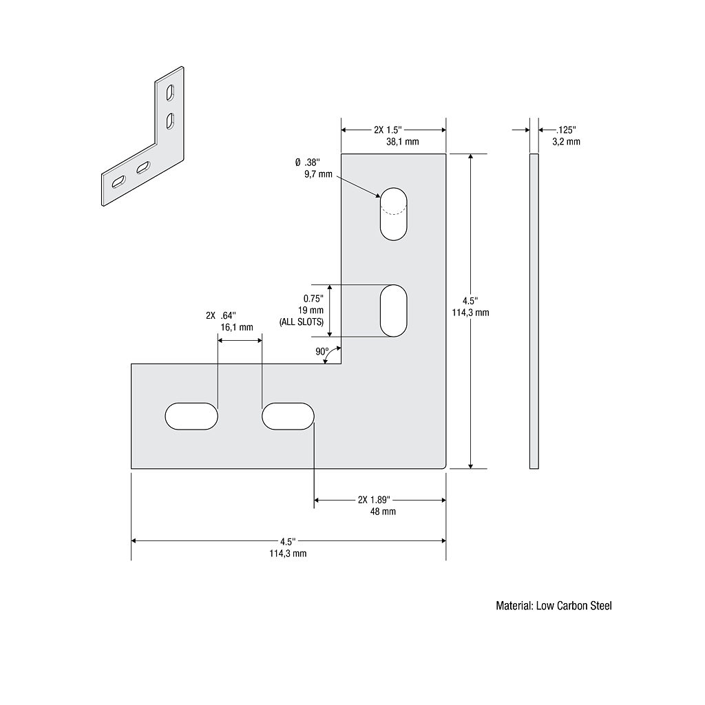 Main 2 - 4-1/2" x 4-1/2" x 1-1/2" FLAT CORNER PLATE - BLACK -