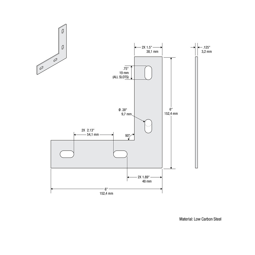 Main 2 - 6" x 6" x 1-1/2" FLAT CORNER PLATE - BLACK -