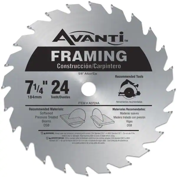 AVANTI 7-1/4" 24-TOOTH FRAMING SKILSAW BLADE - Kilrich Building Centres