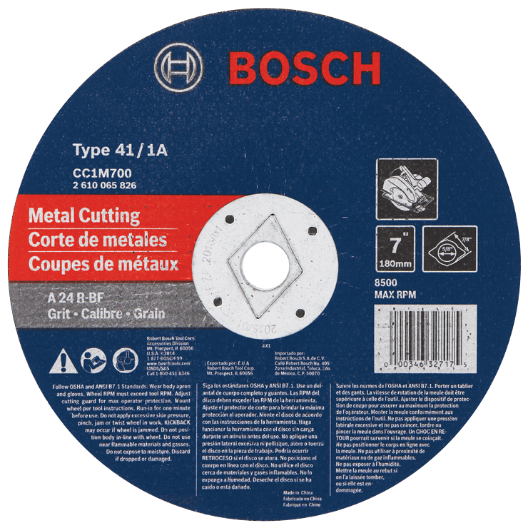 BOSCH 7" 24-GRIT METAL CUTTING / GRINDING WHEEL (1/8" THICK; 5/8" ARBOR)  - Kilrich Building Centres