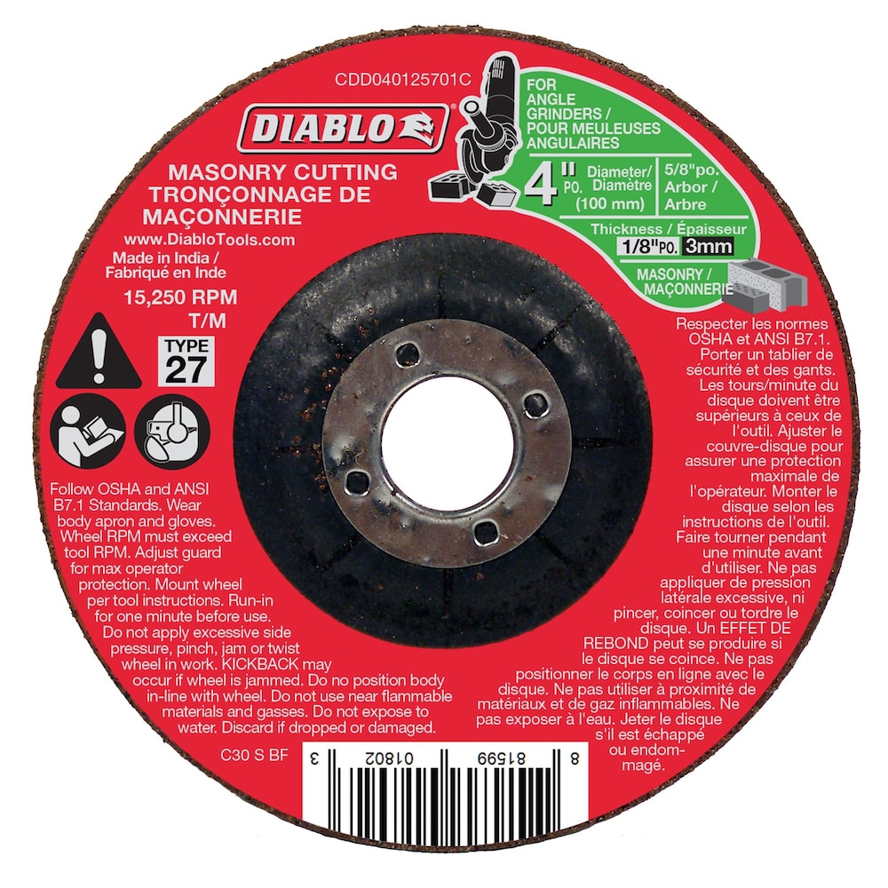 DIABLO 4" x 1/8" MASONRY CUT-OFF GRINDER DISC - Kilrich Building Centres