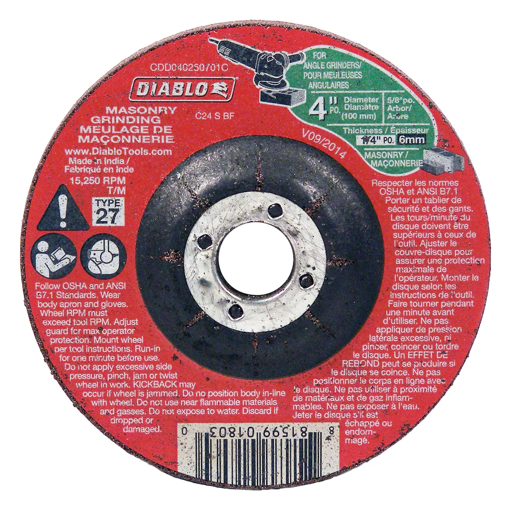 DIABLO 4" x 1/4" MASONRY CUT-OFF GRINDER DISC - Kilrich Building Centres