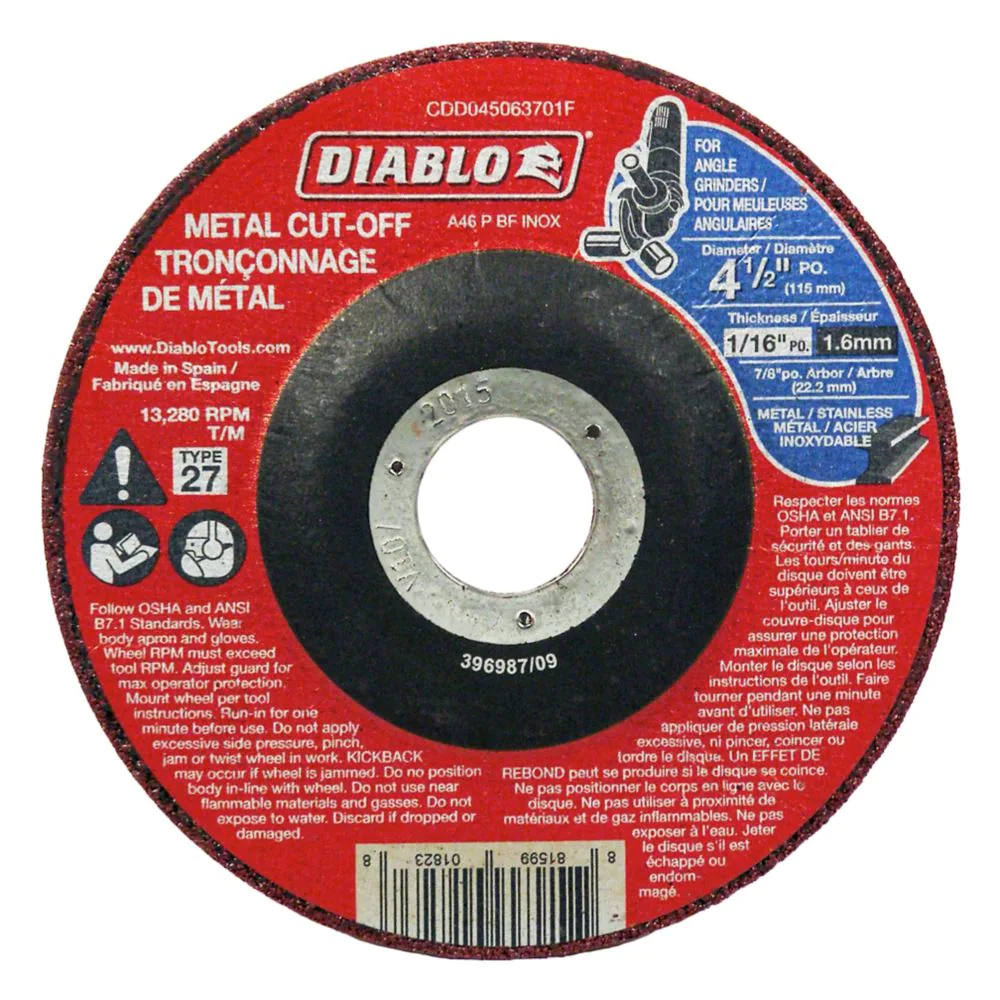 DIABLO 4-1/2" x 1/16" METAL CUT-OFF GRINDER DISC - Kilrich Building Centres