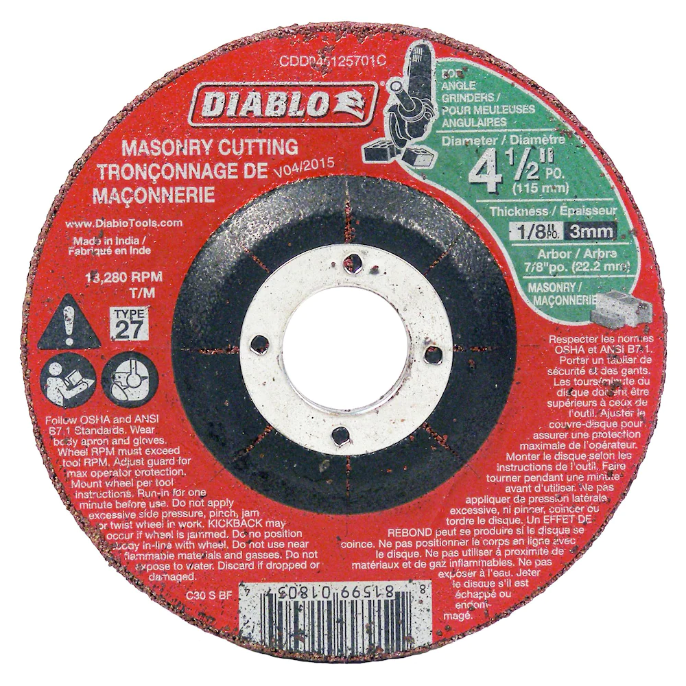 DIABLO 4-1/2" x 1/8" MASONRY CUT-OFF GRINDER DISC - Kilrich Building Centres