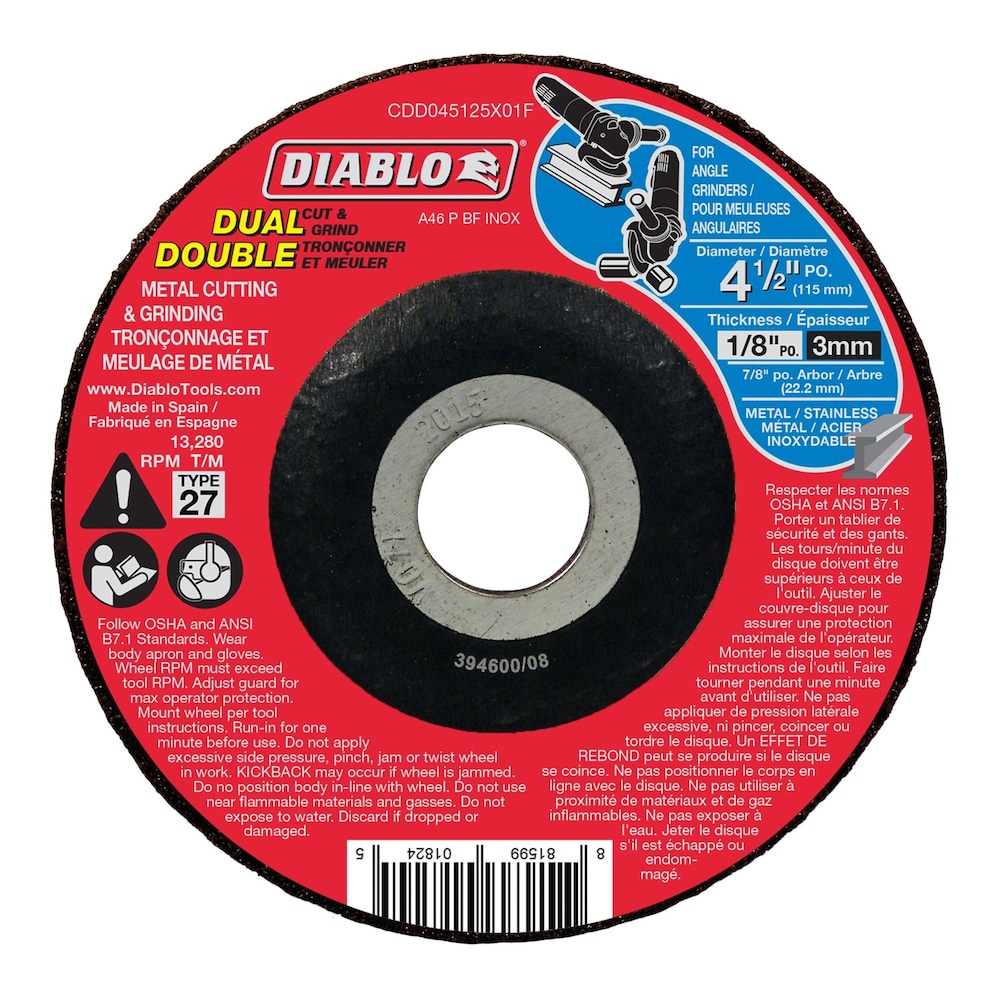 DIABLO 4-1/2" x 1/8" METAL DUAL CUTTING / GRINDING DISC - Kilrich Building Centres