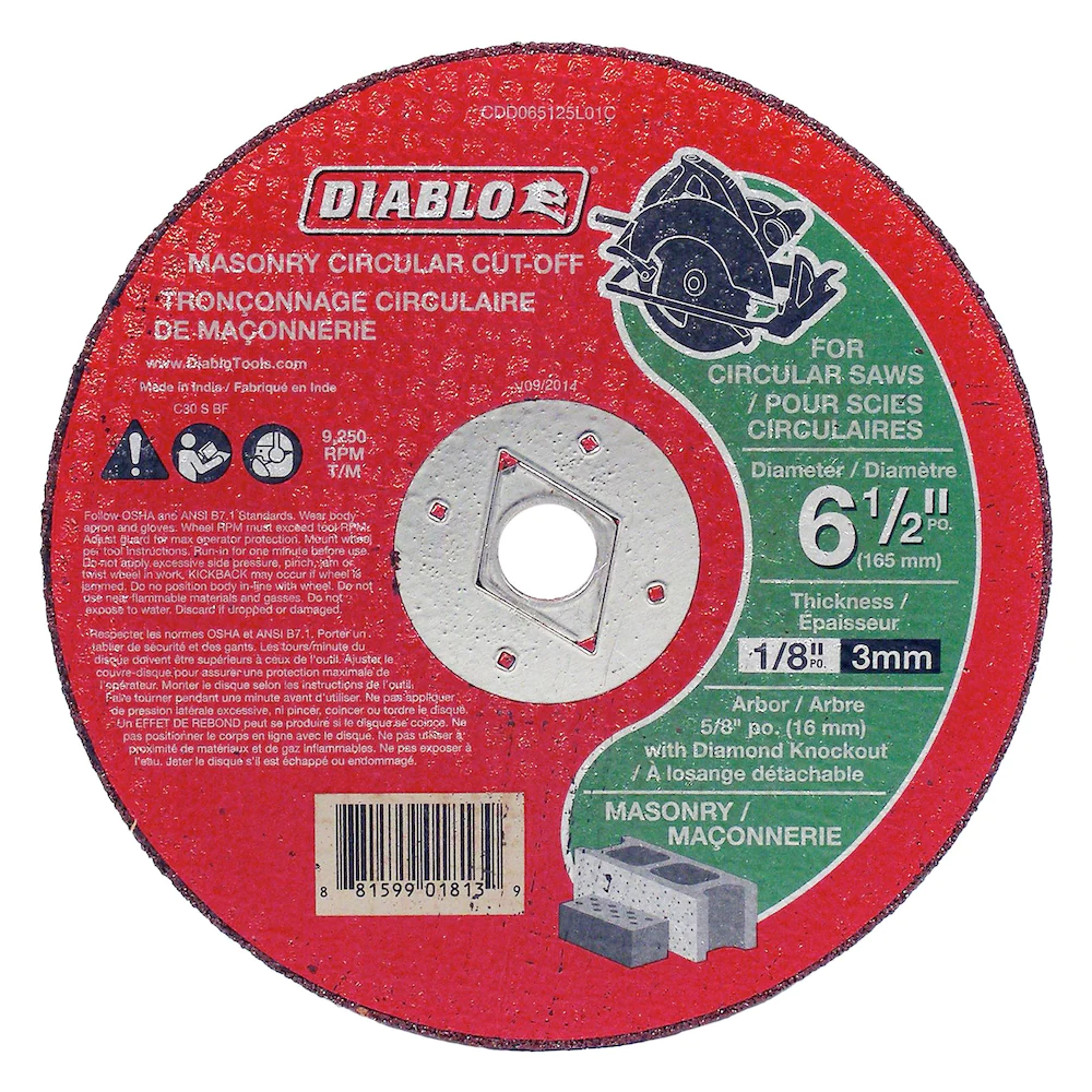 DIABLO 6-1/2" x 1/8" MASONRY CUT-OFF GRINDER DISC - Kilrich Building Centres