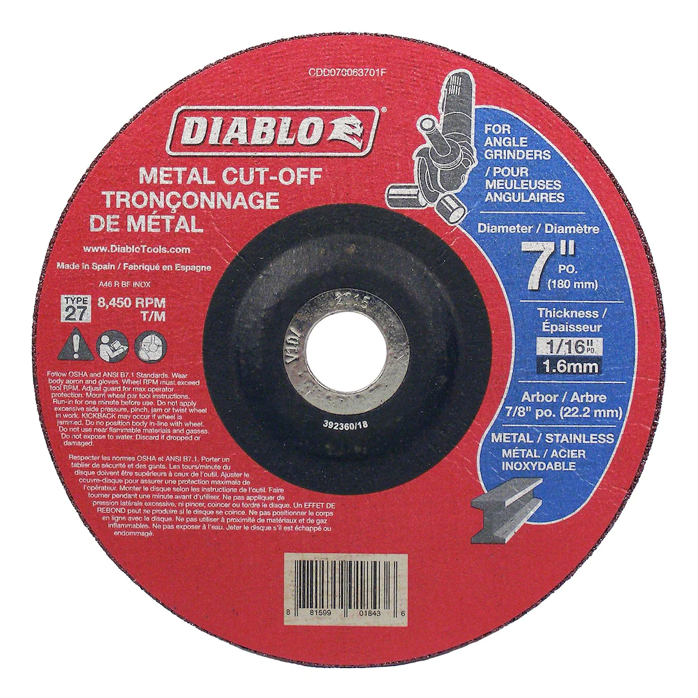 DIABLO 7" x 1/16" METAL CUT-OFF GRINDING DISC - Kilrich Building Centres