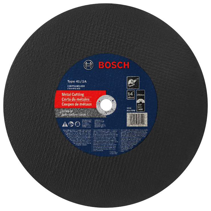 BOSCH 14" 24-GRIT HIGH-SPEED METAL CUTTING BONDED ABRASIVE WHEEL (5/32" THICK; 20mm ARBOR) - Kilrich Building Centres
