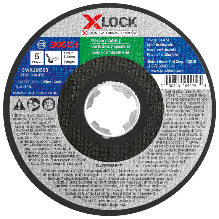 BOSCH 5" 24-GRIT MASONRY CUTTING ABRASIVE WHEEL (1/16" THICK; X-LOCK ARBOR)  - Kilrich Building Centres