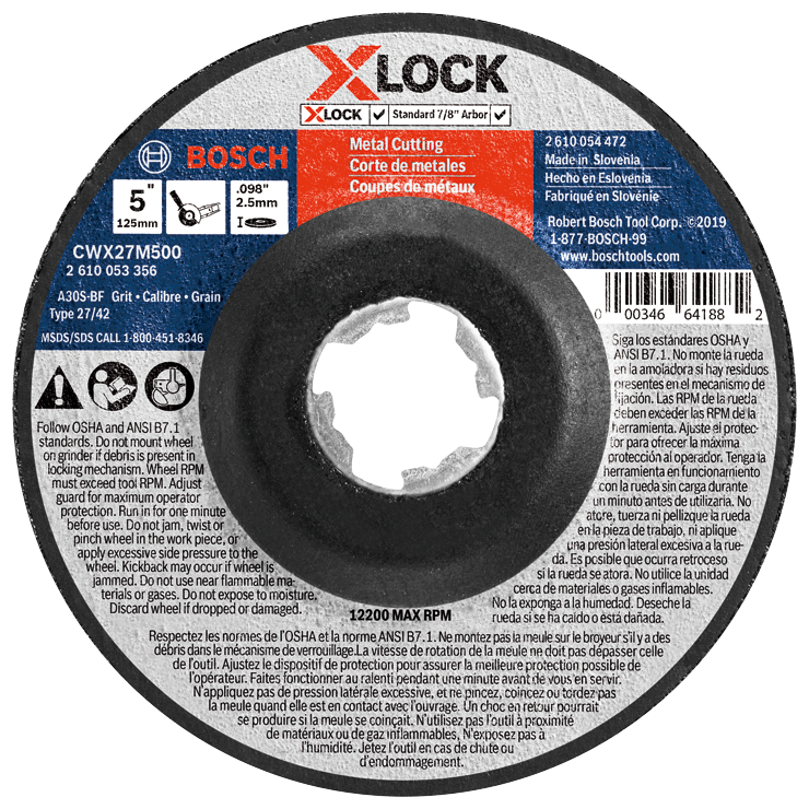 BOSCH 5" 30-GRIT METAL CUTTING / GRINDING ABRASIVE WHEEL (0.098" THICK; X-LOCK ARBOR)  - Kilrich Building Centres