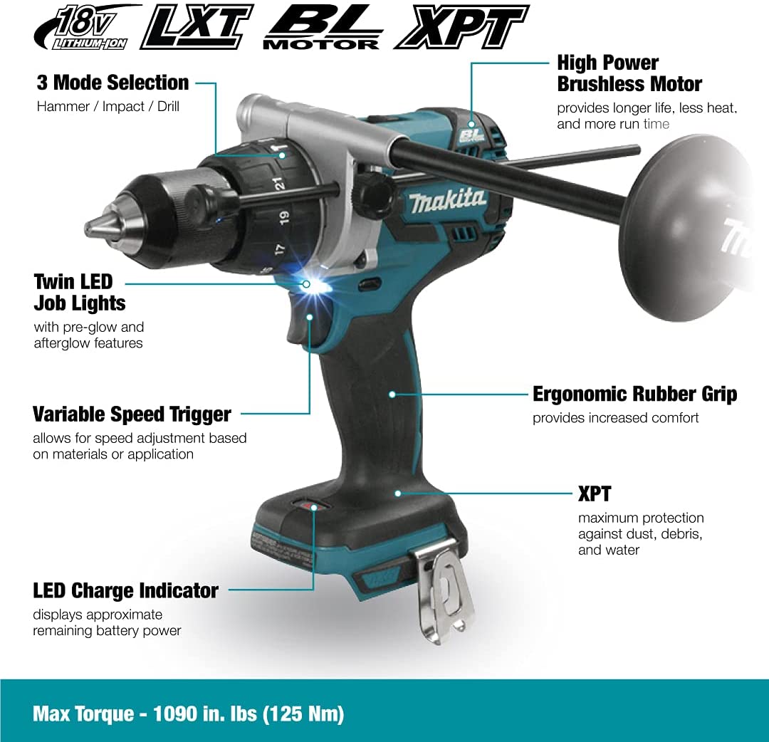 Main 2 - MAKITA 1/2" 18V LXT BRUSHLESS HAMMER DRIVER DRILL *BARE TOOL* -