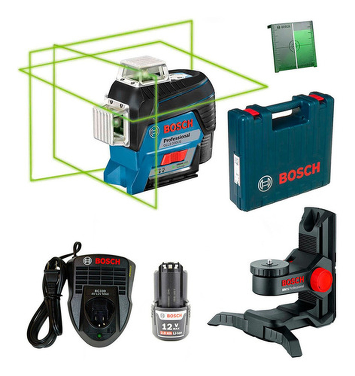 Main 2 - BOSCH 360° CONNECTED GREEN-BEAM THREE-PLANE LEVELING AND ALIGNMENT-LINE LASER w/ 2.0 Ah BATTERY -
