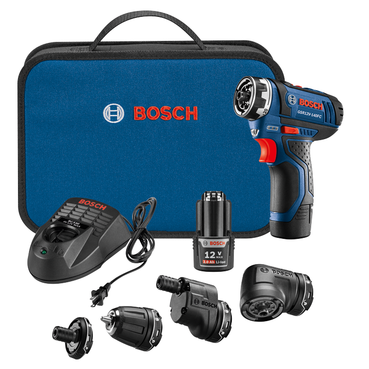 BOSCH MAX CHAMELEON DRILL / DRIVER w/ 5-In-1 FLEXICLICK SYSTEM AND (2) 2.0 Ah BATTERIES (12V) - Kilrich Building Centres