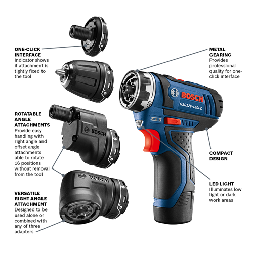 Main 2 - BOSCH MAX CHAMELEON DRILL / DRIVER w/ 5-In-1 FLEXICLICK SYSTEM AND (2) 2.0 Ah BATTERIES (12V) -