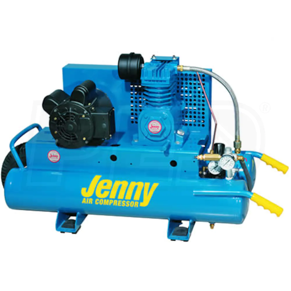JENNY 1.5HP ELECTRIC DUAL CONTROL 2 CYLINDER PUMP WHEEL BARROW COMPRESSOR (8.0 GAL) - Kilrich Building Centres