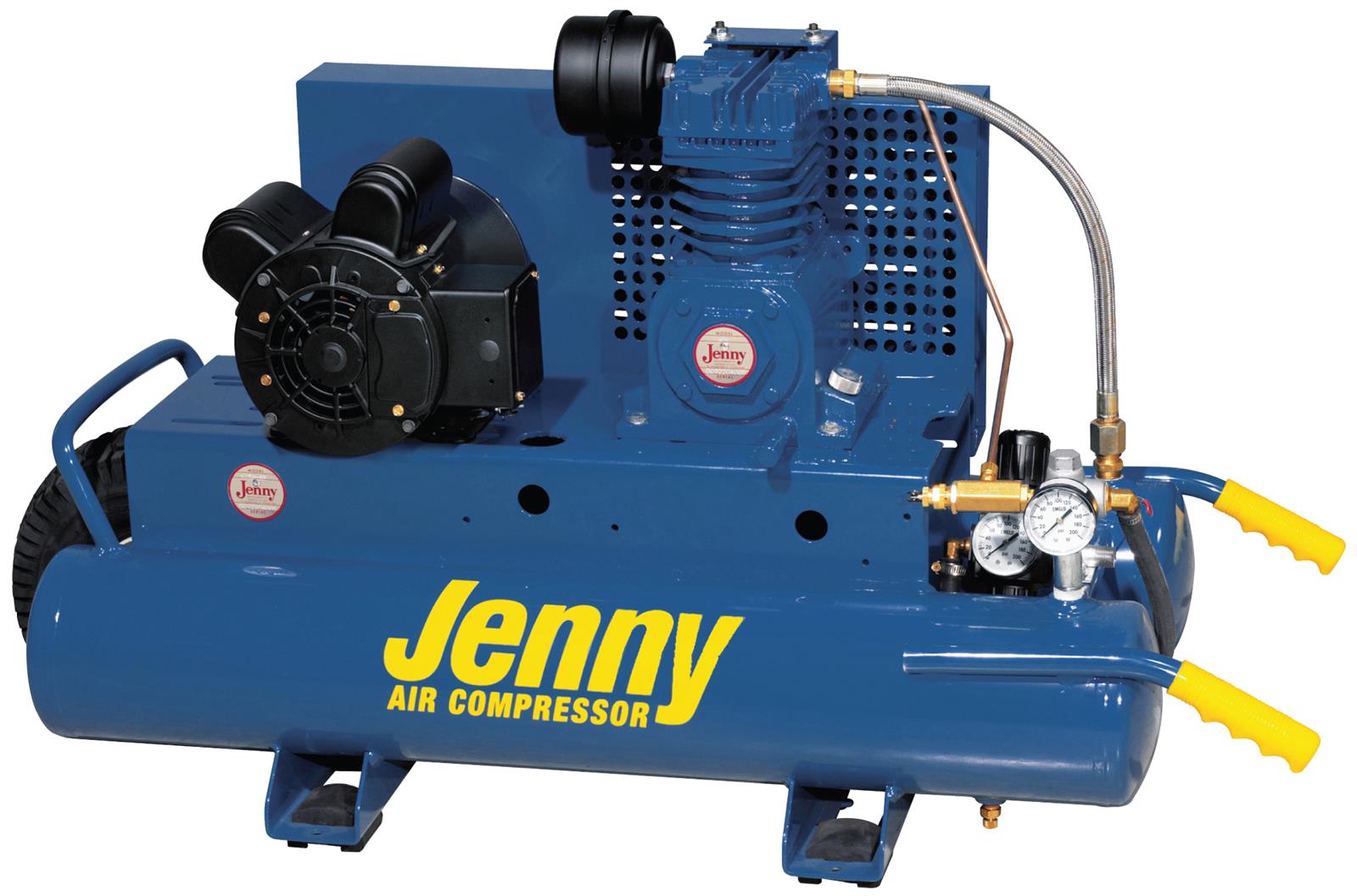 JENNY 5HP HONDA 2 CYLINDER PUMP TWIN TANK WHEEL BARROW COMPRESSOR (8.0 GAL) - Kilrich Building Centres