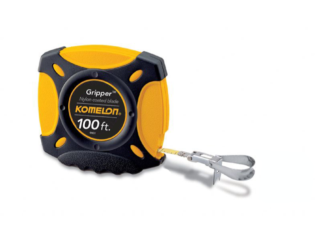 KOMELON GRIPPER CLOSED CASE STEEL IMPERIAL / METRIC MEASURING TAPE (100' x 3/8") - Kilrich Building Centres