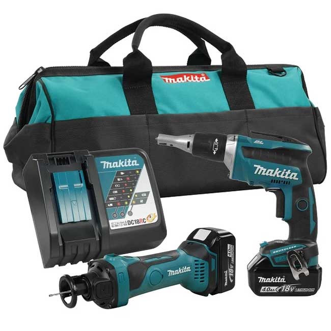 MAKITA 18V LXT DRYWALL COMBO KIT w/ CUT-OUT TOOL, SCREWDRIVER & CHARGER - Kilrich Building Centres