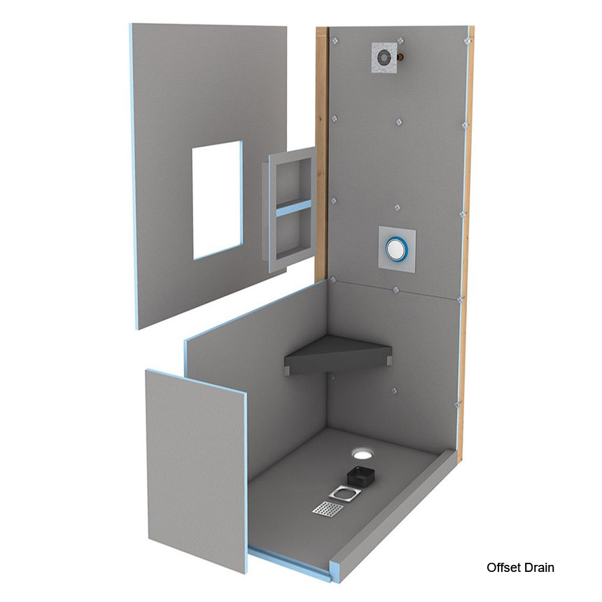 WEDI OFFSET DRAIN PRIMO SHOWER KIT (3' x 6' x 80") - Kilrich Building Centres