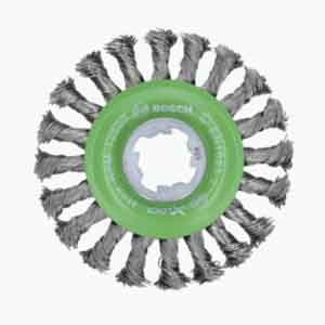 BOSCH 4-1/2" X-LOCK STAINLESS STEEL FULL CABLE KNOTTED WIRE WHEEL - Kilrich Building Centres