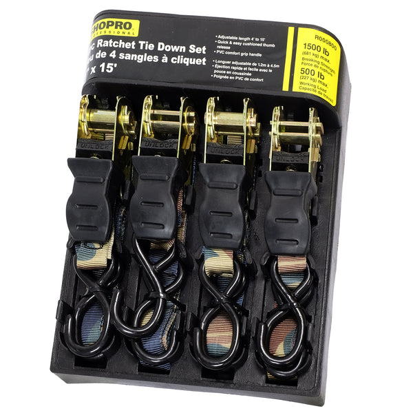 SHOP PRO RATCHET STRAP (1" X 15') - 4 PACK - Kilrich Building Centres