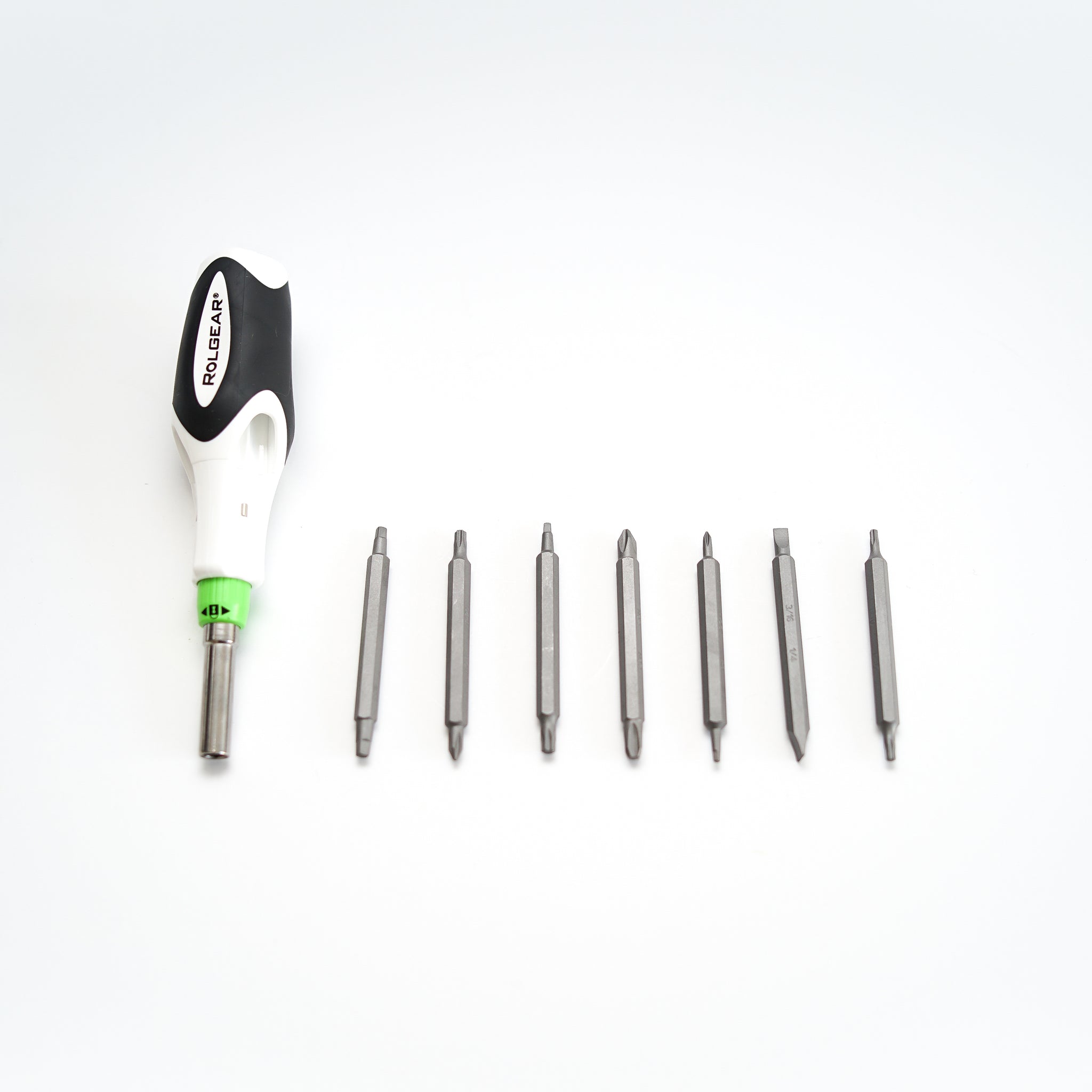 ROLGEAR RATCHETING SCREWDRIVER w/ 7 DOUBLE-ENDED BITS - Kilrich Building Centres