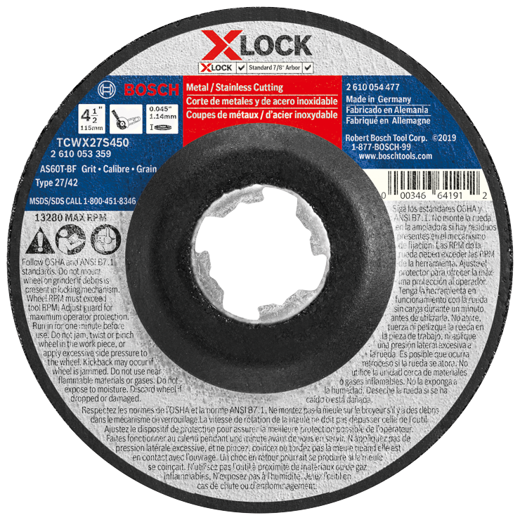 BOSCH 4-1/2" 60-GRIT X-LOCK FAST METAL / STAINLESS CUTTING DISC (0.045" THICK) - Kilrich Building Centres