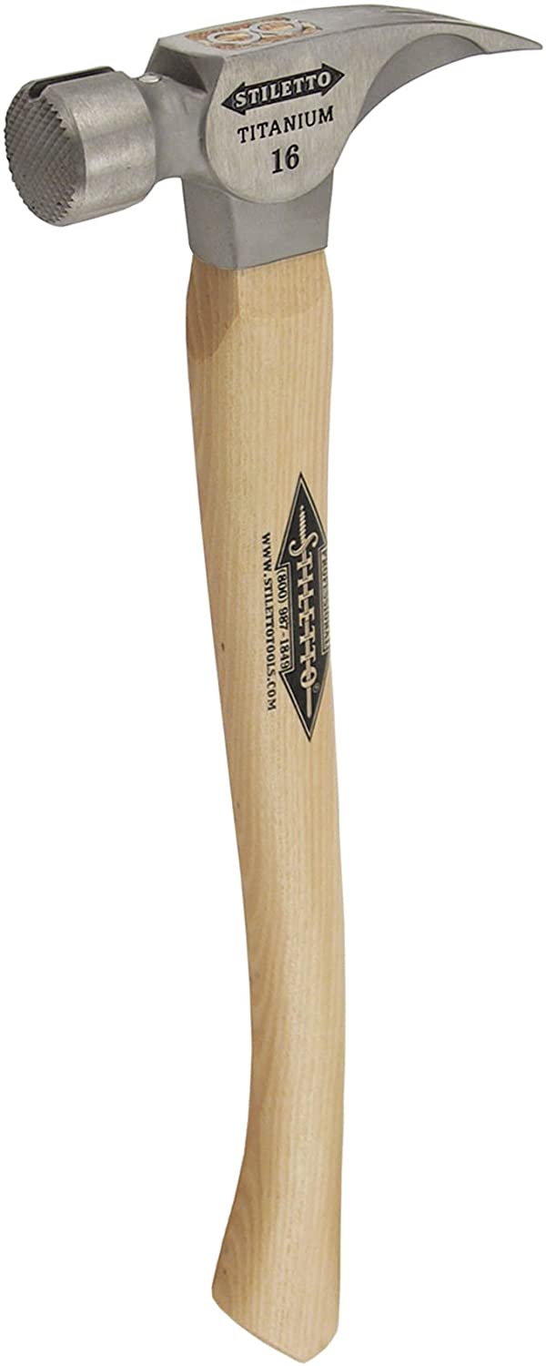 STILETTO MILLED-FACE TITANIUM HAMMER w/ CURVED HICKORY HANDLE (16 oz.) - Kilrich Building Centres