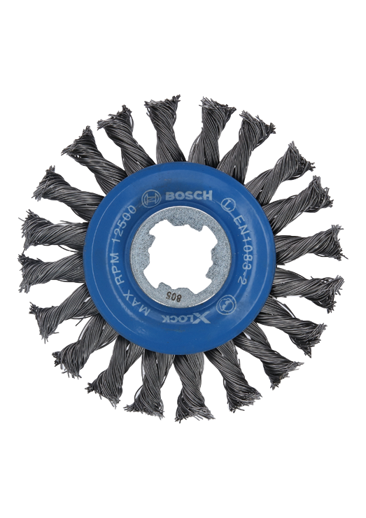 BOSCH 4-1/2" X-LOCK CARBON STEEL FULL CABLE KNOTTED WIRE WHEEL - Kilrich Building Centres