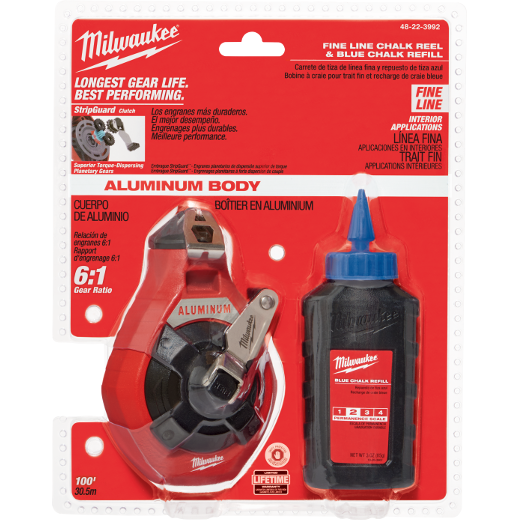 MILWAUKEE 100' PRECISION LINE CHALK REEL w/ BLUE CHALK REFILL - Kilrich Building Centres