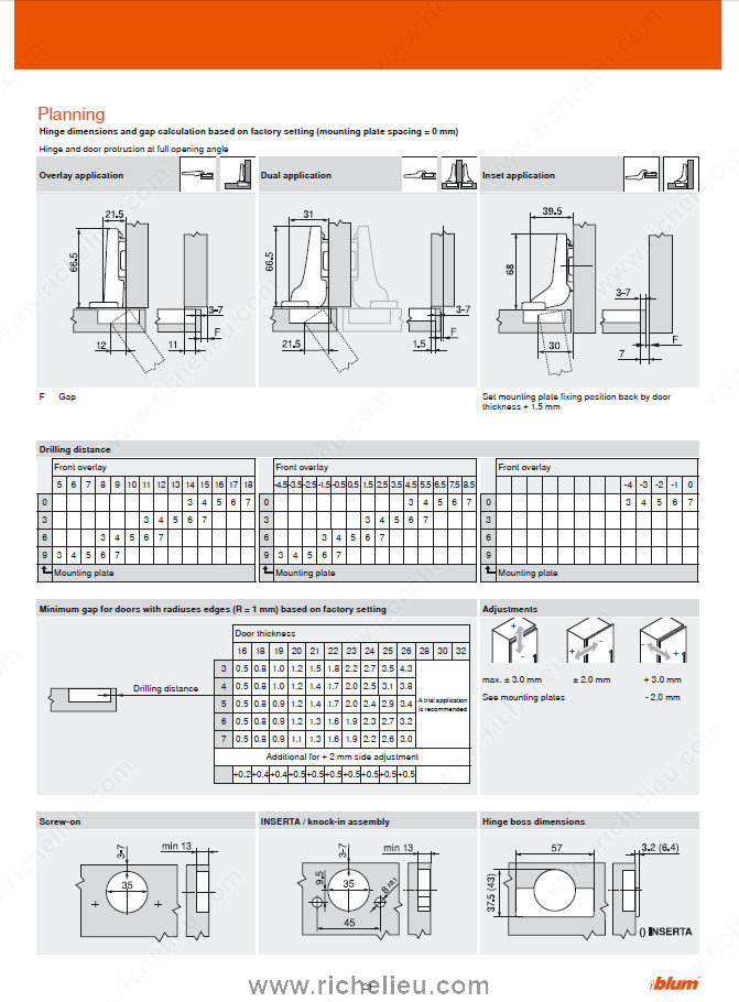Main 2 - RICHELIEU BLUMOTION HINGE w/ PLATE FULL OVERLAY (110DG) -