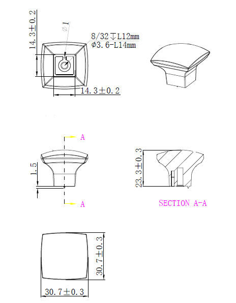 Main 2 - KNOB SQUARE 38MM BRUSHED NICKEL -