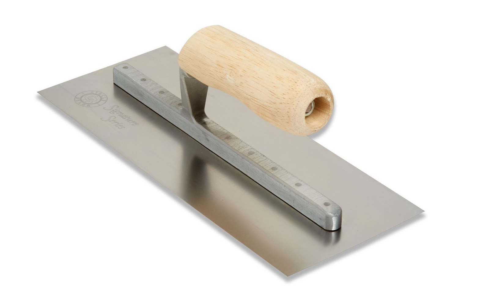 CIRCLE BRAND SIGNATURE SERIES STAINLESS STEEL TROWEL w/ WOOD HANDLE (5" x 12") - Kilrich Building Centres