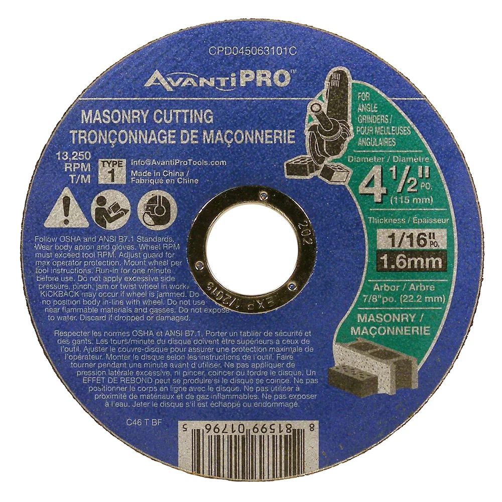 AVANTI-PRO 4-1/2" x 1/16" MASONRY CUT-OFF DISC - Kilrich Building Centres