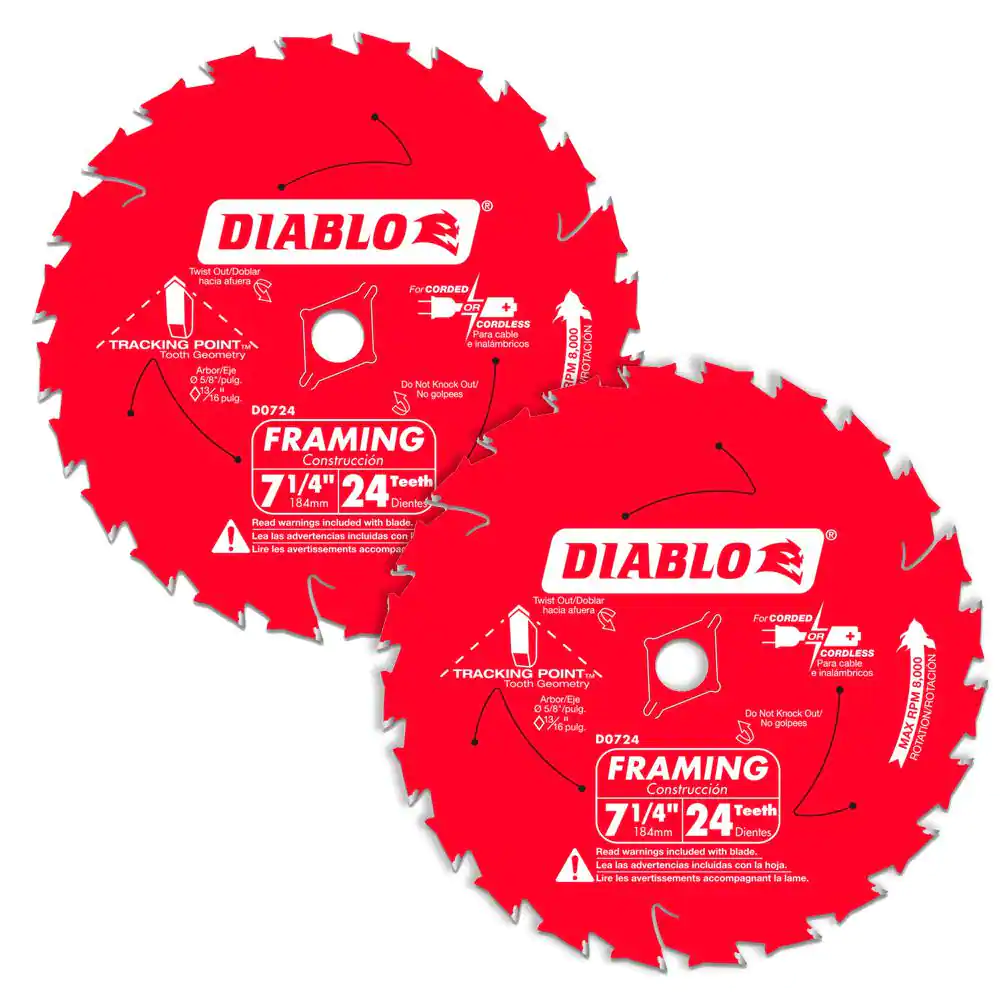 DIABLO 7-1/4" 24-TOOTH FRAMING / DEMOLITION CIRCULAR SAW BLADE - 2 PACK - Kilrich Building Centres