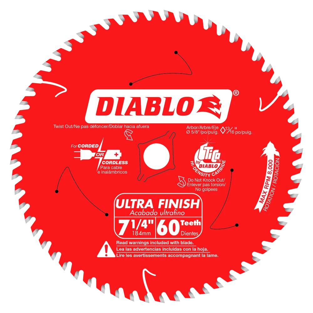 DIABLO 7-1/4" 60-TOOTH ULTRA FINISH CIRCULAR SAW BLADE - 2 PACK - Kilrich Building Centres